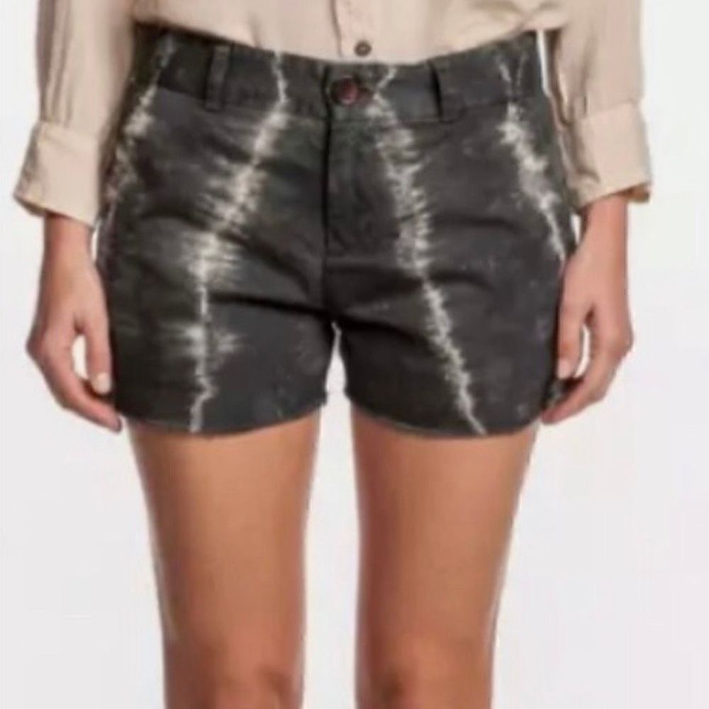 Current/Elliott Women's Mid Rise Raw Hem Tie-Dye White Black Chino Shorts 27 NWT